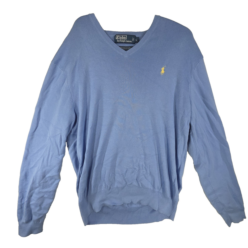 Vtg Polo Ralph Lauren Sweater Mens Large 100% Cotton Blue Preppy Academia School